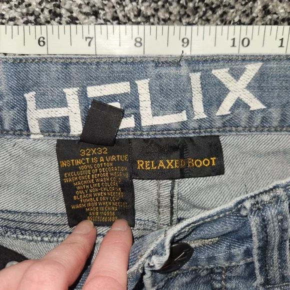 Y2k Helix Jeans Mens 32x32 Blue Relaxed Boot Faded Whisker Grunge Skater Punk - Picture 6 of 8